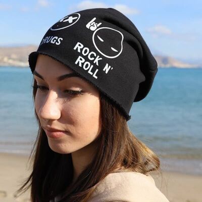 419 Beanies in Black - Imprimé thème de la musique rock, Beanie Hats