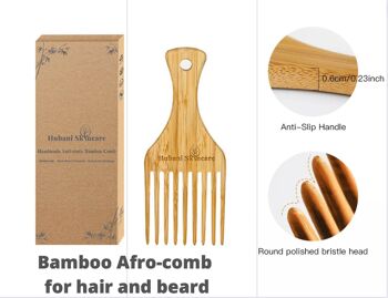 Peigne à cheveux/barbe Afro à dents larges en bambou naturel écologique 2