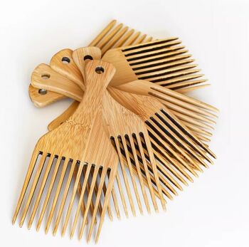 Peigne à cheveux/barbe Afro à dents larges en bambou naturel écologique 4