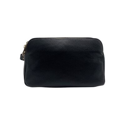 BLACK ALESSIA GRAINED LEATHER 3 COMPARTMENT BAG