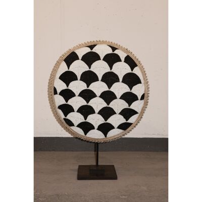 Cameroon Beaded Shield - L - 54cm Black & White 03