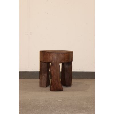 Tabouret/Table d'appoint en bois sculpté à la main - 47.3
