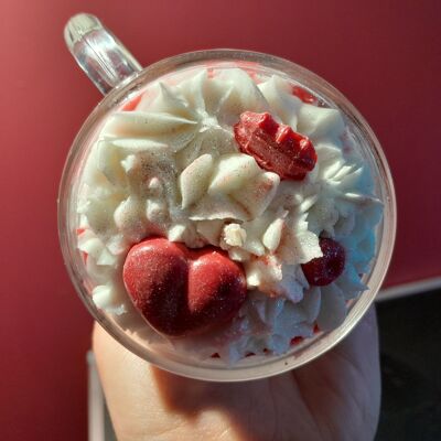 Bougie artisanale tasse parfumée fruits rouges, fraise des bois, framboise ou cerise noire. ST valentin