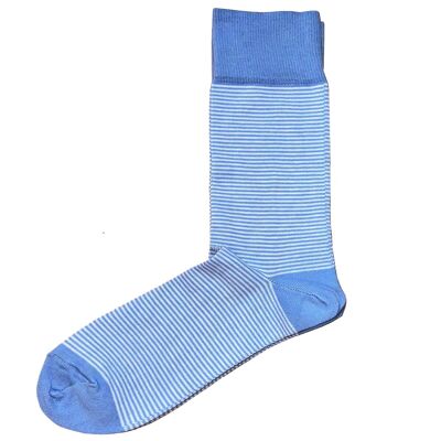 Calcetines de algodón con rayas finas - Azul claro y blanco