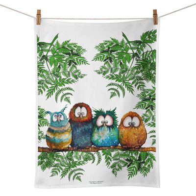 Linen tea towel, owls