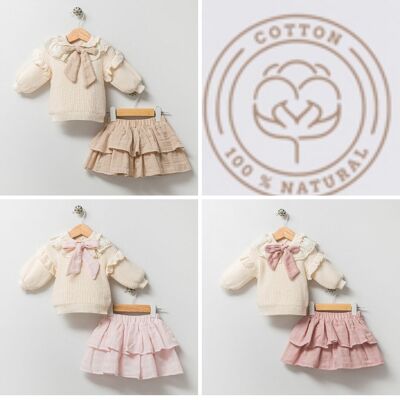 A Pack of Four Sizes Gorgeous Girl Set with Knit Sweater and Frilled Skirt-0-12M