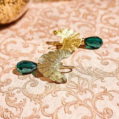 Boucles d'oreilles Feuille Ginkgo Perles gouttes facettes Fête des mères Cadeau Maman Cadeau Noël Maîtresse