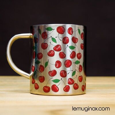 Mug Inox Cerises - 23cl - Diamètre 7cm - Hauteur 8cm