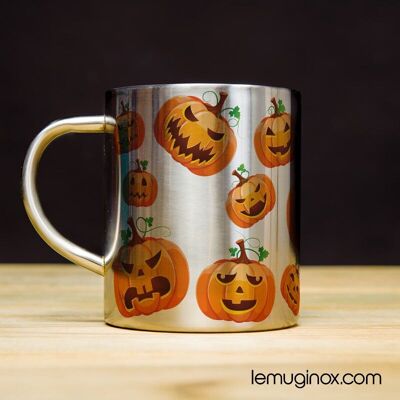 Mug Inox Citrouilles - 23cl - Diamètre 7cm - Hauteur 8cm