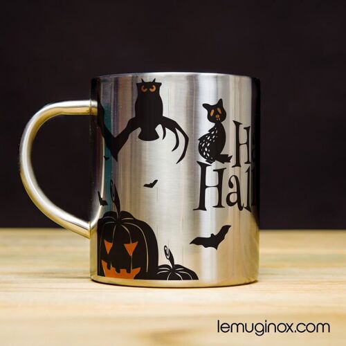 Mug Inox Happy Halloween noir - 23cl - Diamètre 7cm - Hauteur 8cm