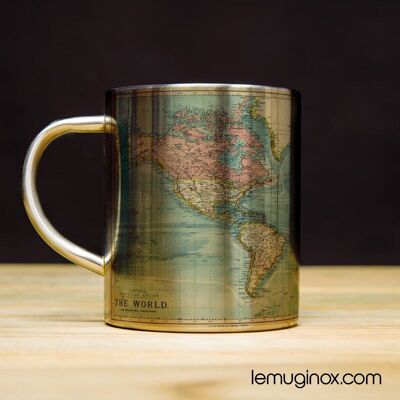 Mug Inox Mappemonde - 32cl - Diamètre 8cm - Hauteur 10cm