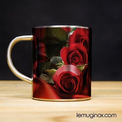 Mug Inox Roses rouges - 23cl - Diamètre 7cm - Hauteur 8cm