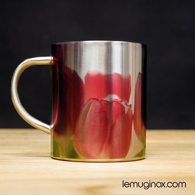 Mug Inox Tulipes - 23cl - Diamètre 7cm - Hauteur 8cm