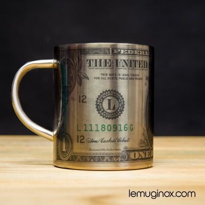 Mug Inox Dollar - 32cl - Diamètre 8cm - Hauteur 10cm