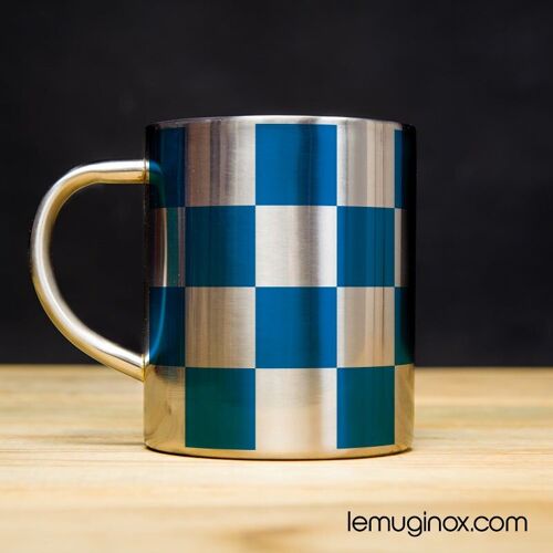 Mug Inox Damier bleu - 23cl - Diamètre 7cm - Hauteur 8cm