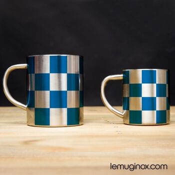 Mug Inox Damier bleu - 23cl - Diamètre 7cm - Hauteur 8cm 3