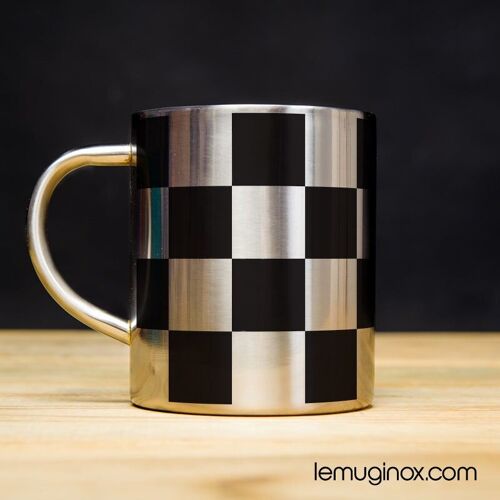 Mug Inox Damier noir - 32cl - Diamètre 8cm - Hauteur 10cm