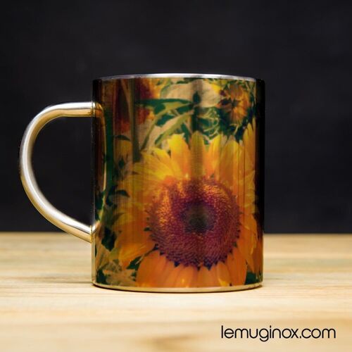 Mug Inox Tournesols - 23cl - Diamètre 7cm - Hauteur 8cm