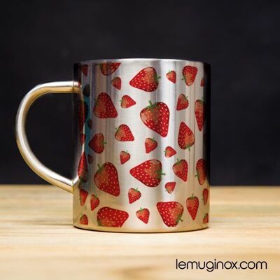 Mug Inox Fraises - 32cl - Diamètre 8cm - Hauteur 10cm