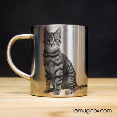 Mug Inox Chat - 32cl - Diamètre 8cm - Hauteur 10cm