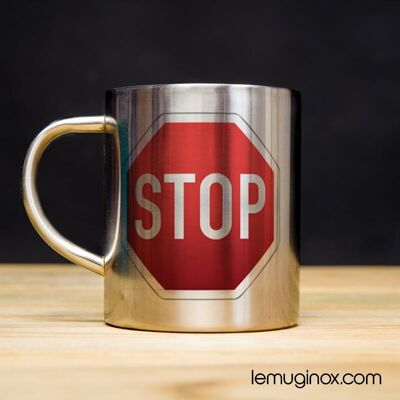 Mug Inox STOP! - 32cl - Diamètre 8cm - Hauteur 10cm