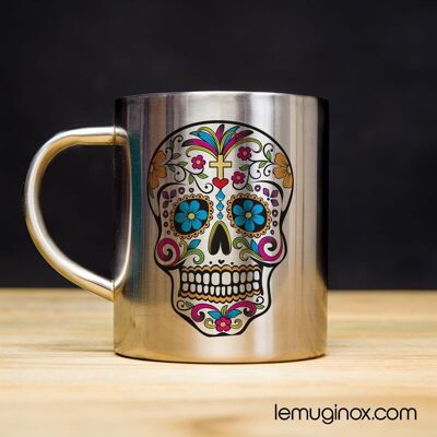 Mug Inox Tête de mort mexicaine - 23cl - Diamètre 7cm - Hauteur 8cm