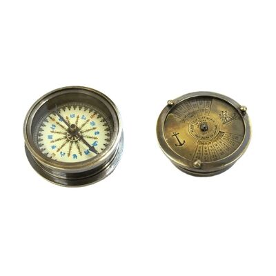 Brújula de bolsillo con calendario mecánico - Acabado antiguo