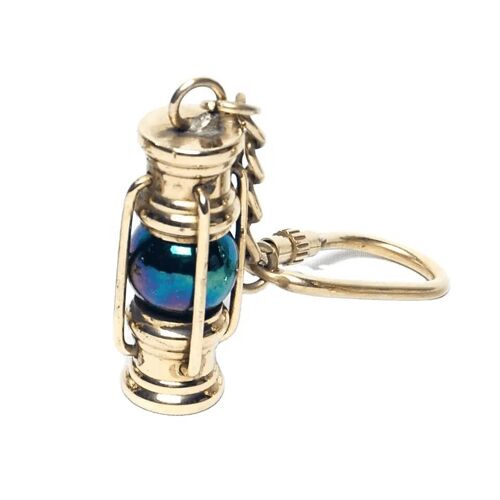 Nautical Brass Ship Lantern Blue Lamp Keychain