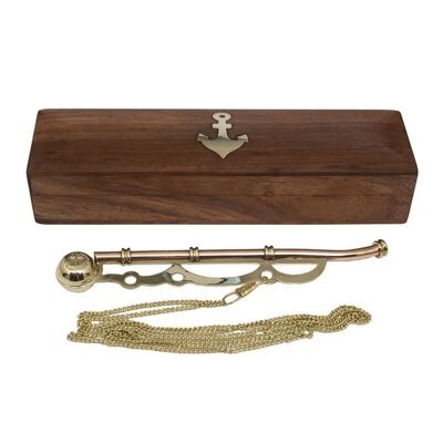 Nautical Brass Copper Bosun Whistle in Wooden Box