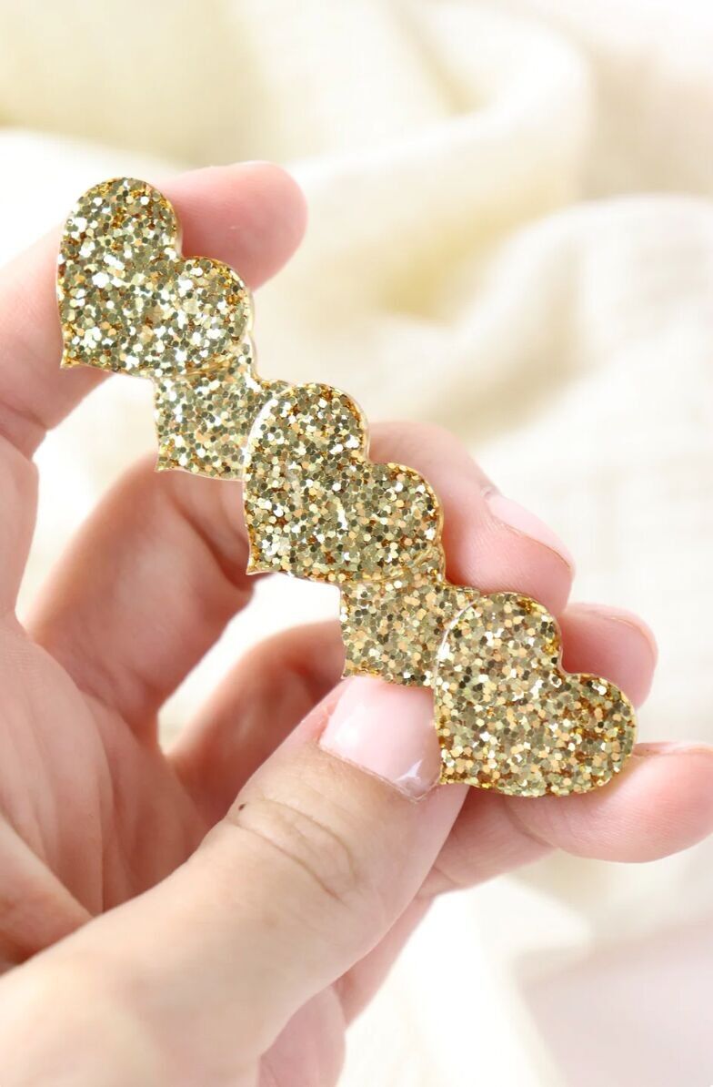 Hair clip 5 golden glitter hearts