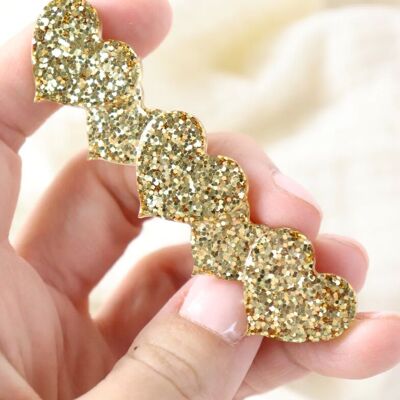 Hair clip 5 golden glitter hearts