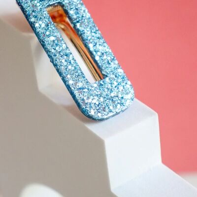 Rectangular barrette with stormy blue sequins