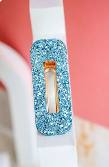 Barrette rectangle paillettes bleu orage 3