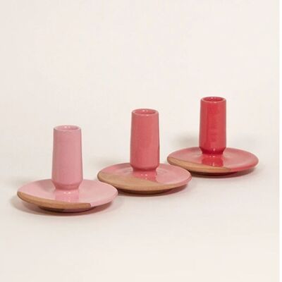 Bougeoir rose en poterie taille S bougie 3cm