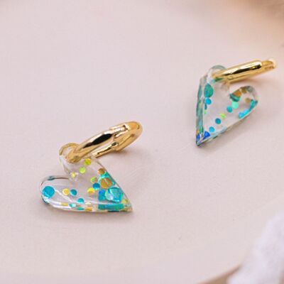 Pendientes corazón aro pendientes brillo corazones acrílicos - 18k chapado en oro ligero aretes corazones