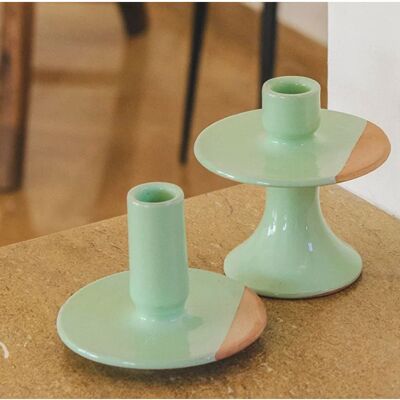 Green glazed pottery candle holder