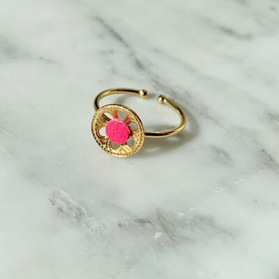 Neon pink leather Marguerite ring