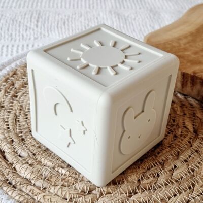 Jouet Montessori (de bain) cube en silicone flexible - Beige