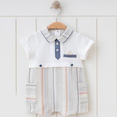 A Pack of Four Sizes Cotton and Linen Elegant Style Boy Colourful Striped Romper