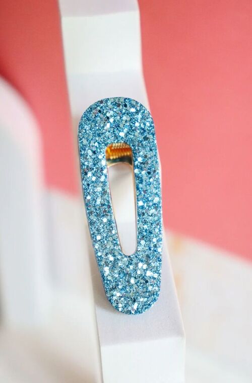 Barrette triangle paillettes bleu orage