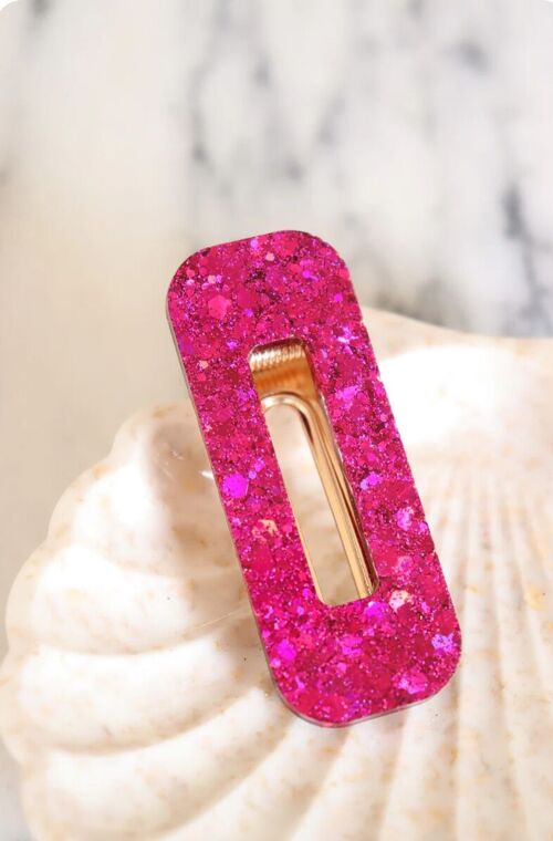 Barrette rectangle paillettes Fushia