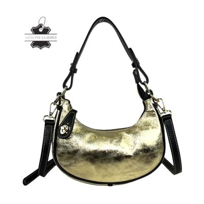 Glossy Crescent Leather Bag with Locking Zipper