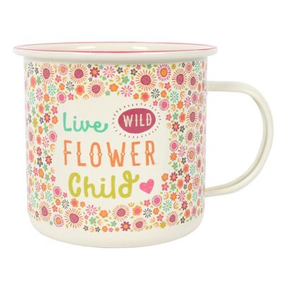 Tasse en émail enfant fleur