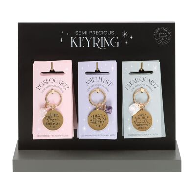 Set of 18 Gold Crystal Keyrings on Display