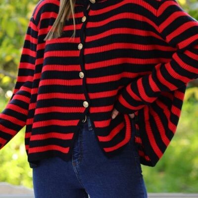 Striped vest with gold buttoning RED - ALIZA