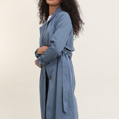 Langer Trenchcoat mit Gürtel Blau