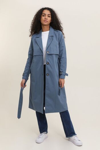 Trench coat long avec ceinture Bleu 3