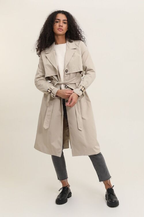 Trench coat long avec ceinture Sable