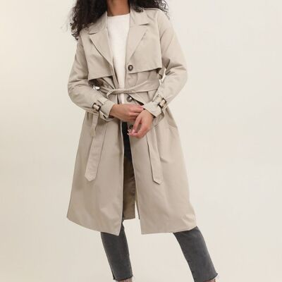 Langer Trenchcoat mit Gürtel Sand