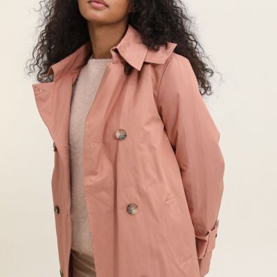 Mid-length hooded trench coat with belt Pink